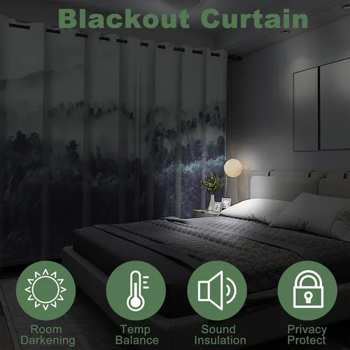 Miniatura 81 de AWERT Cortinas opacas para dormitorio, árbol negro con niebla, naturaleza, amanecer, bosque, 2 paneles para sala de estar, bloqueo de calor, 21 x 45