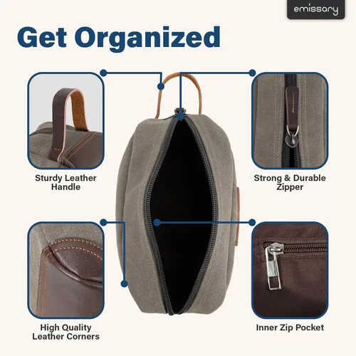 Miniatura 2 de emissary Neceser de viaje para hombre de cuero y lona, neceser de viaje para hombre, kit dopp de cuero y lona para hombres, bolsa de afeitar para 2