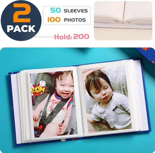 Miniatura 4 de Álbum de fotos de 4 x 6 pulgadas, paquete de 2 álbumes de fotos pequeños para bebés, cargador superior, cada mini álbum de fotos tiene capacidad