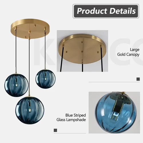 Miniatura 3 de KCO Iluminación Moderna de Mediados de Siglo Lámpara Colgante de Globo de 3 Luces Lámpara Colgante de Latón Dorado Lámpara Colgante de Luz Múltiple