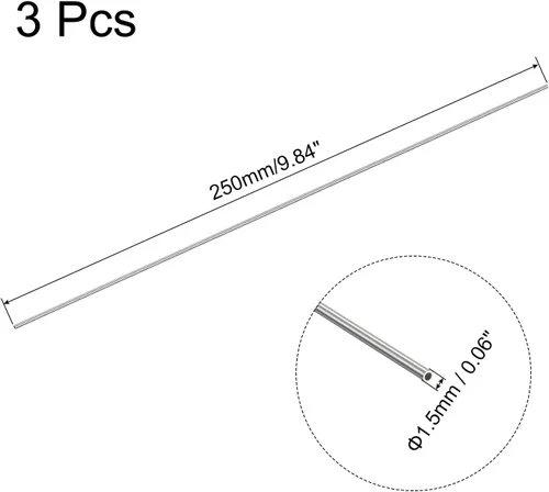 Miniatura 2 de uxcell Tubo capilar de acero inoxidable 304, OD 1,5 mm x 0,2 mm de espesor de pared, 250 mm de longitud, tubo metálico para maquinaria industrial, 3