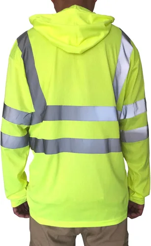 Miniatura 3 de Hi Vis - Camiseta de alta visibilidad de manga larga para trabajo de construcción, camisetas reflectantes con capucha Amarillo