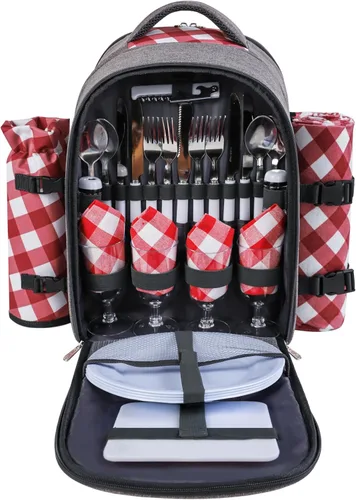 Miniatura 15 de apollo walker - Mochila para picnic para 2 personas con compartimento refrigerado, soporte desmontable para botella/vino, manta de forro polar