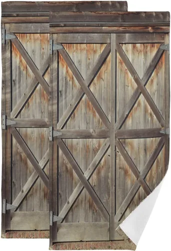 Paquete de 2 toallas de mano rústicas para puerta de granero occidental, absorbentes, de color marrón y gris, de madera vintage, de campo, toallas