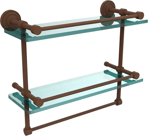 Allied Brass DT-2TB/16-GAL-ABZ Dt - Estante doble de cristal Dottingham de 2 Tb Gal Dottingham en pulgadas, 16 pulgadas, bronce antiguo