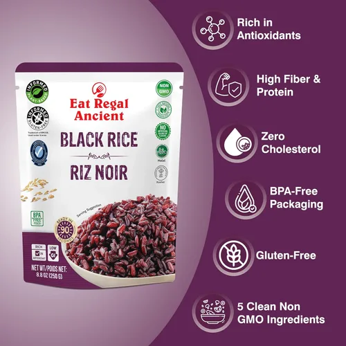 Miniatura 4 de Eat Regal Arroz negro antiguo, paquete de 6, 8.8 onzas, sin OMG, certificado Kosher y Halal, listo para 1.5 minutos, sin gluten