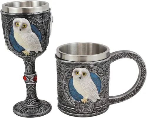 Miniatura 7 de Ebros Aturdido Búho Blanco Nieve Beverage Vajilla Adorable Arctic Tundra Búhos con tatuaje tribal celta nudos y piedras preciosas rojas