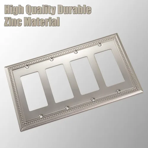 Miniatura 2 de Henne Bery Sunken Pearls - Placa decorativa de pared resistente para interruptor, cubierta para tomacorrientes (decorador cuádruple, níquel satinado)