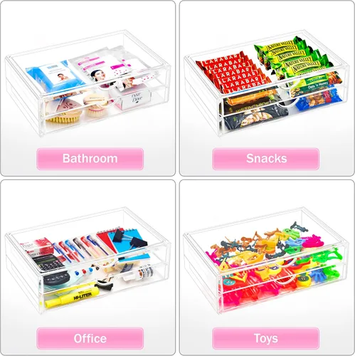 Miniatura 6 de Sorbus Cajones acrílicos apilables grandes – 2 cajones de almacenamiento transparentes para organizar maquillaje, esmalte de uñas, accesorios