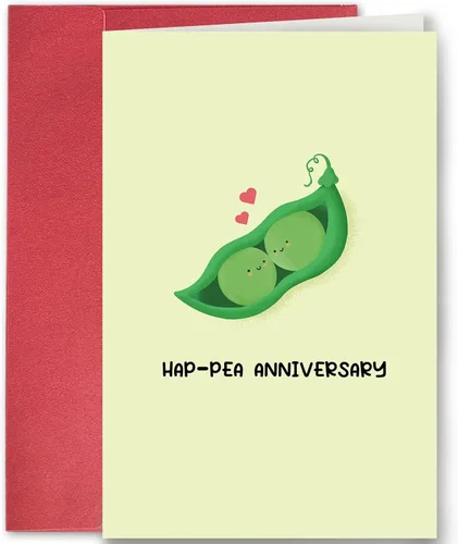 Tarjeta de feliz aniversario SuperShunhu para él o para ella, linda tarjeta de aniversario de guisantes para pareja, tarjeta de aniversario con