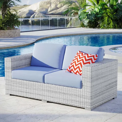 Miniatura 24 de Modway Convene - Otomana rectangular de mimbre para patio al aire libre, color gris claro