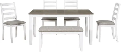 Miniatura 4 de Harper & Bright Designs Juego de mesa de comedor de granja de 6 piezas con banco, mesa de comedor de madera con 4 sillas y un banco para cocina