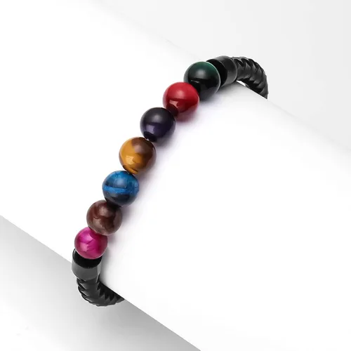 Miniatura 5 de Pulsera de cuentas de cuero genuino con cierre magnético de 8.5 pulgadas