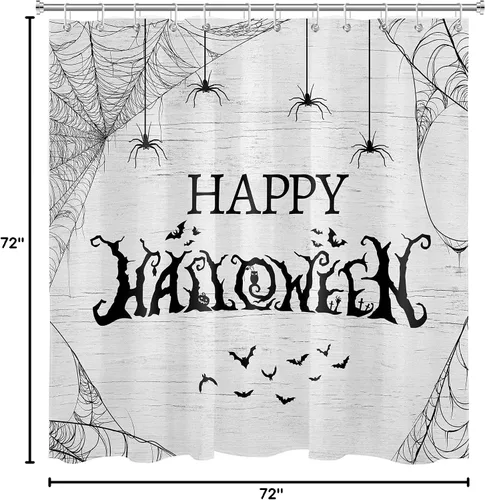 Miniatura 10 de LB Cortina de ducha de árbol muerto de terror y telaraña, cortina de ducha de baño, decoración de baño de Halloween, telón de fondo de madera