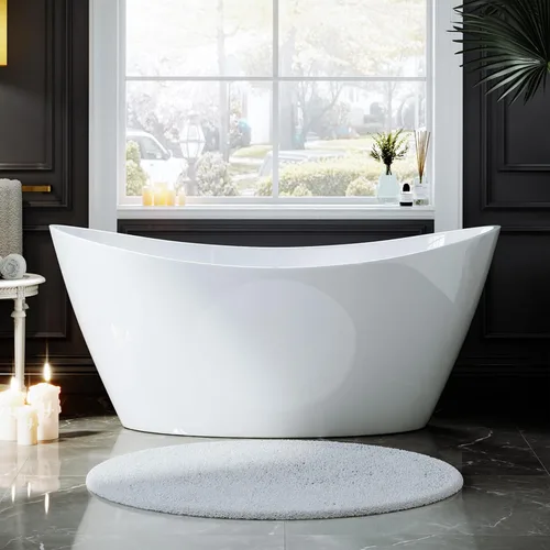 Miniatura 9 de Empava Bañera independiente de 59 pulgadas, bañera acrílica profunda para baño pequeño, fondo plano antideslizante, spa en casa para aliviar