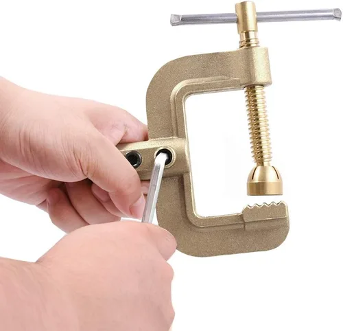 Miniatura 3 de H HZXVOGEN Abrazadera de tierra de soldadura estilo C 400A, abrazadera de tierra de latón macizo resistente con bloqueo de tornillo, apertura