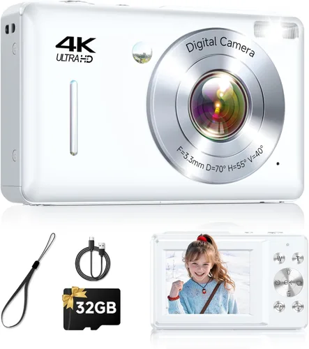Miniatura 9 de Cámara digital, 44MP FHD 1080P apunta y dispara, cámara digital con antivibración, pequeña cámara digital con detección facial, tarjeta SD de 32 GB