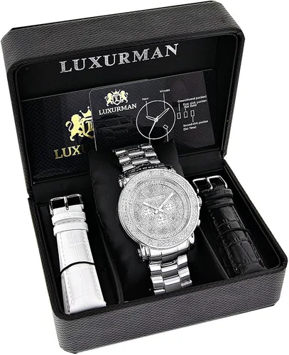 Miniatura 5 de LUXURMAN Juego de relojes de diamante de gran tamaño a juego para él y ella de 0.55 ct, Cronógrafo