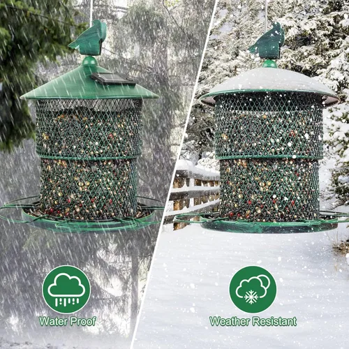 Miniatura 7 de Comederos de metal para colgar al aire libre, comedero para pájaros silvestres a prueba de ardillas, tubo de malla solar exterior, comederos