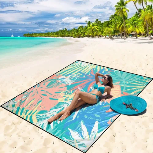 Miniatura 17 de WIWIGO Manta de playa impermeable a prueba de arena tapete de playa 79" X 83"/10'x9' para 2-8 adultos, de secado rápido, tapete de picnic al aire