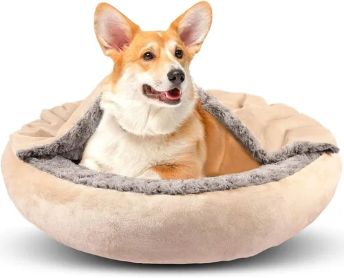 Miniatura 9 de GASUR Cozy Cuddler - Cama pequeña para perros y gatos con forma de dona redonda que alivia el instinto animal de cavar, con manta para mascotas