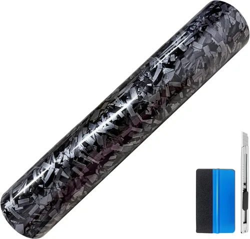 Miniatura 23 de LZLRUN Rollo de Vinilo Negro de Fibra de Carbono Mate Forjado con Liberación de Aire, Lámina Adhesiva, Película para Calcomanía DIY de Automóvil