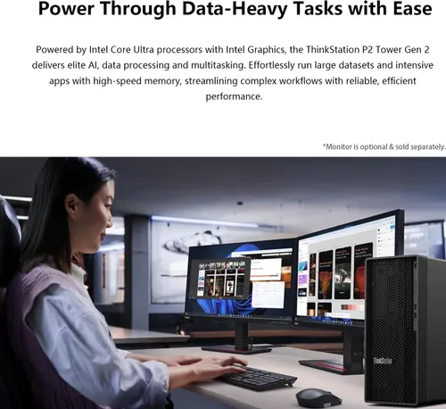 Miniatura 5 de Lenovo ThinkStation P2 Tower PC AI de escritorio, Intel Core Ultra 5 225, DDR5 de 16 GB, SSD de 512 GB, Wi-Fi 7, compatible con 3 pantallas 4K