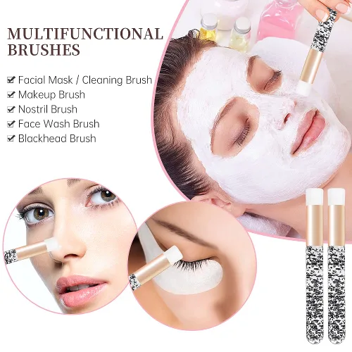 Miniatura 4 de 30 cepillos de champú para extensiones de pestañas de cristal con purpurina con contenedor, herramienta removedor de cepillos para puntos negros