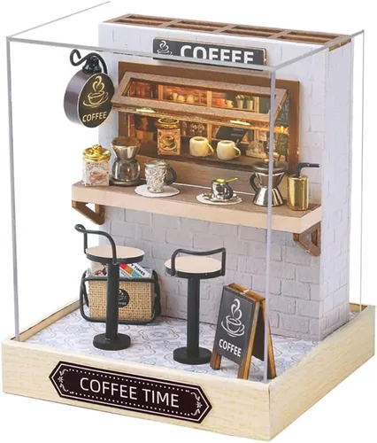 Mini casa de muñecas de madera a escala 1:24, a prueba de polvo, kit de casa de muñecas en miniatura con muebles para adolescentes y adultos (tiempo