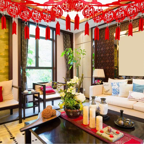 Miniatura 4 de Supla Paquete de 8 guirnaldas decorativas de Año Nuevo chino de 26.2 pies de largo, guirnalda roja colgante de buena suerte, guirnalda china