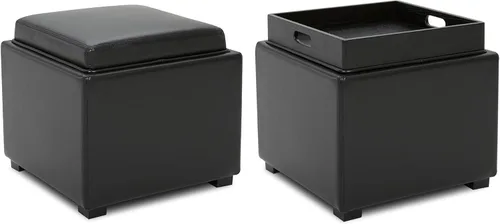 Miniatura 26 de CHITA Otomana de almacenamiento cúbica con tapa con bandeja, pequeño reposapiés con almacenamiento, mesa auxiliar cuadrada para sala de estar y gris