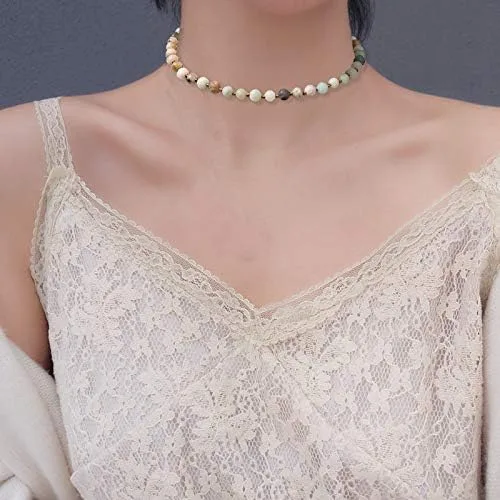 Miniatura 2 de BALIBALI Gargantilla con cuentas de piedra semipreciosa, chapado en oro de 14 quilates, piedra natural, collar de doble hebra, collares cortos