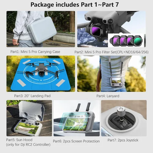 Miniatura 2 de FPVtosky Kit de accesorios 7 en 1 para DJI Mini 5 Pro, incluye estuche de transporte Mini5 Pro, juego de 4 filtros, almohadilla de aterrizaje