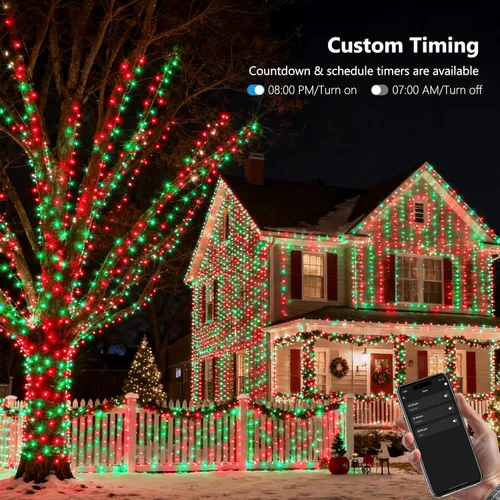 Miniatura 9 de Brizled - Luces de Navidad inteligentes, 66 pies / 20 metros, 200 luces LED que cambian de color para árbol de Navidad con control por aplicación
