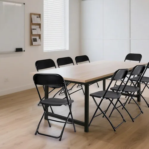 Miniatura 8 de Paquete de 10 sillas plegables negras, silla plegable comercial apilable portátil, silla plegable de plástico para interiores y exteriores