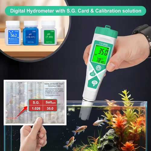 Miniatura 6 de YINMIK Probador de sal de pH de piscina, medidor de salinidad digital para piscina de agua salada, pantalla simultánea pH de sal TDS para estanque