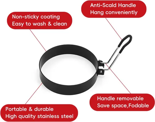 Miniatura 2 de Anillos de huevos, sartén antiadherente de acero inoxidable se utiliza para freír huevos, pasteles de carne y rollo de arroz y verduras, 4 pulgadas
