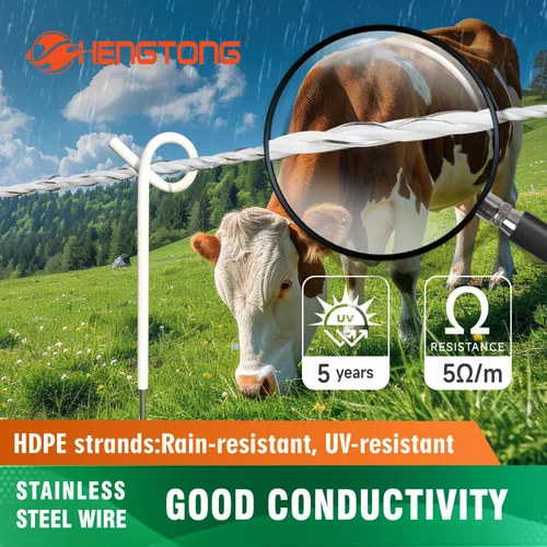 Miniatura 7 de Alambre para valla eléctrica Polywire de 656 pies (200 m), conductores de acero inoxidable de 6 hebras, resistente a la oxidación y a los rayos UV