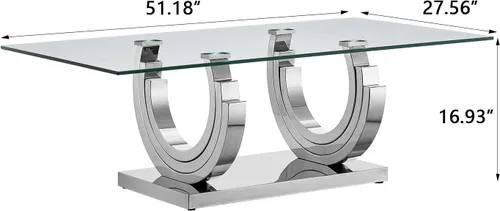 Miniatura 41 de Mesa de centro de cristal de lujo, mesa de centro de sofá de 47 pulgadas con marco de acero inoxidable dorado y parte superior de vidrio negro, mesa