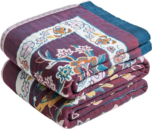 Miniatura 23 de MSGKV Manta de Tiro 100% Algodón para Cama Sofá Otoño 90''x 98'' Mantas de Muselina Súper Suaves Cálidas Colcha Bohemia Ligera Mantas Decorativas