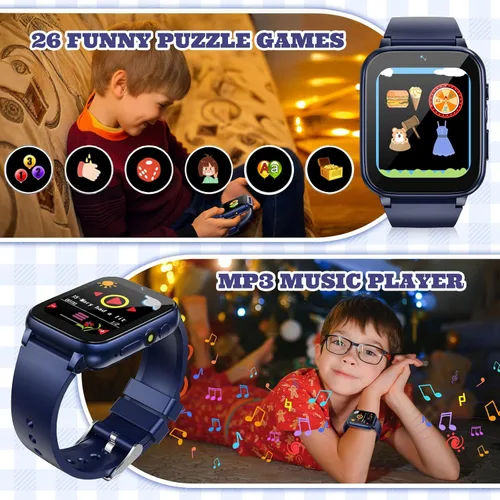 Miniatura 3 de Reloj inteligente para niños de 1.69 pulgadas, reloj inteligente para niños y niñas, podomter, 26 juegos de rompecabezas, cámara, video, reproductor