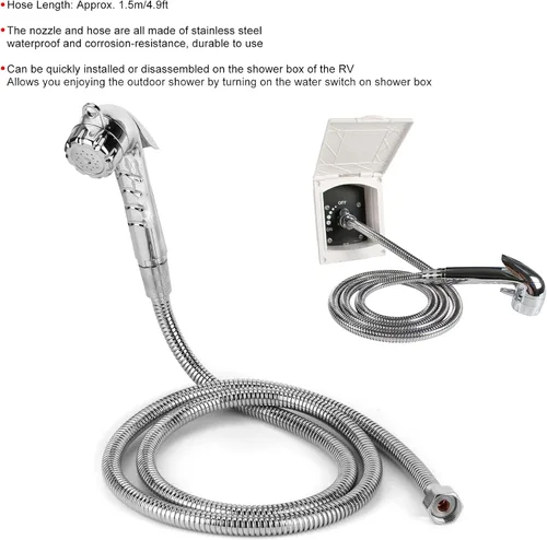 Miniatura 2 de Cabezal de ducha exterior para autocaravana con manguera de 4.9 ft/4.9 pies, boquilla de acero inoxidable, rosca de 1/2 pulgada para RV, cámper