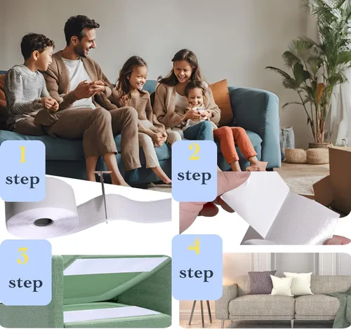 Miniatura 6 de Cinta de velcro blanca de 2 pulgadas x 36 pies, resistente, evita que los cojines de sofá se deslicen, tiras adhesivas de velcro para el hogar