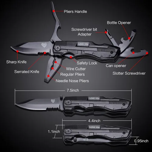 Miniatura 2 de Cuchillo de bolsillo multiherramienta para hombres, relleno de calcetines de Navidad, regalos para novio, él, marido, papá, alicates tácticos