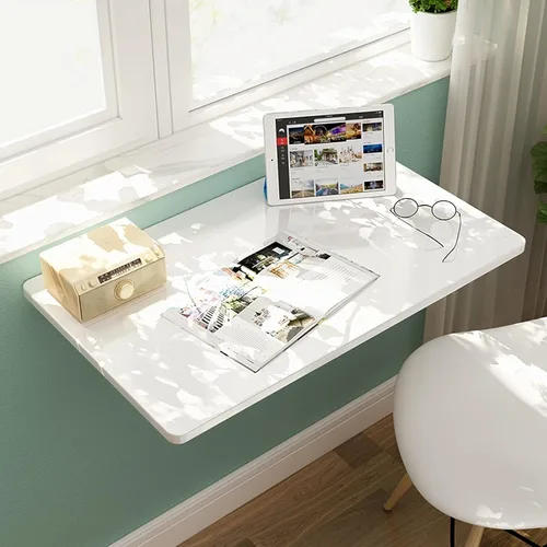 Miniatura 7 de Mesa plegable blanca para montar en la pared, estación de trabajo, mesa de pared plegable de madera para cocina, mesa de comedor, ahorro de espacio