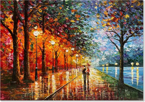 Miniatura 20 de Alenoss Pinturas Metálicas Abstractas 100% Hechas a Mano Lienzo Arte de Pared Textura Gruesa Única Superficie Áspera Pintura al Óleo Moderna 48x24