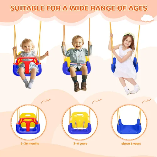 Miniatura 3 de Juego de columpios 3 en 1 para niños pequeños, columpio de bebé para interiores y exteriores, juego de columpios resistentes con soporte de metal