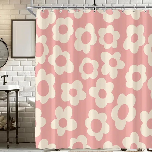 Miniatura 52 de Cortina de ducha pequeña para casa rodante, tamaño medio, estilo retro de los 70, con flores bonitas, estética abstracta de margaritas, decorativa