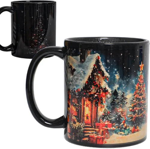 Kmiles Taza con cambio de calor de árbol de Navidad y muñeco de nieve, taza mágica que cambia de color para café/té, 12 onzas, azul/rojo/blanco,