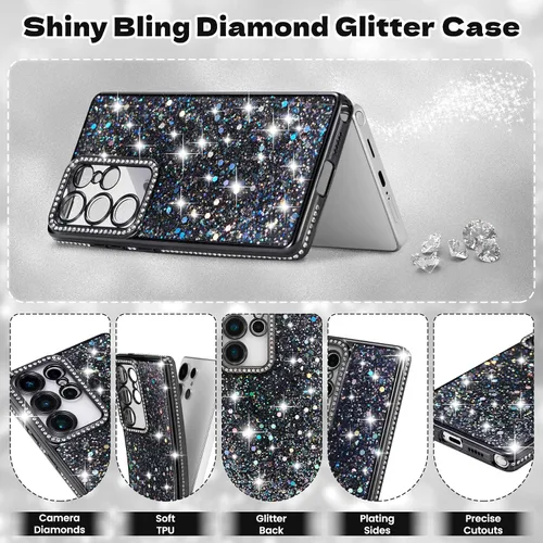 Miniatura 2 de FABSPARK Funda para Samsung Galaxy S22, Cristal Brillante Diamante Pedrería Lentejuela Brilloso Reluciente Espumoso Brillante Lujoso Galvanizado